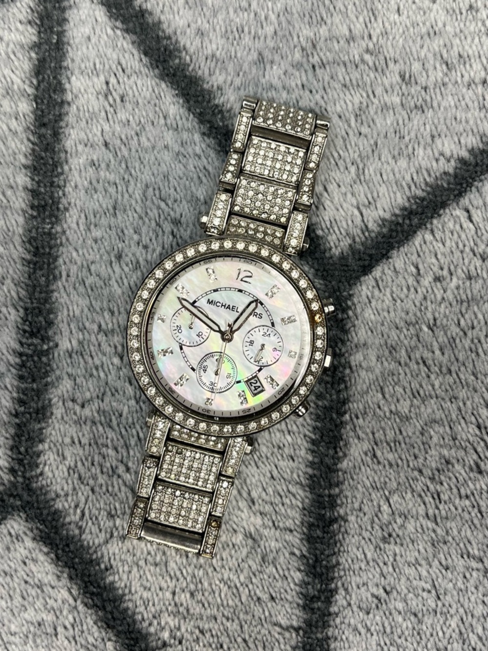 Michael Kors Silver Crystal Pavé Mother of Pearl Chronograph Watch Steel Watch